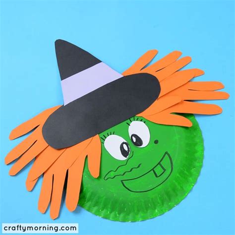 Paper plate witch puppet